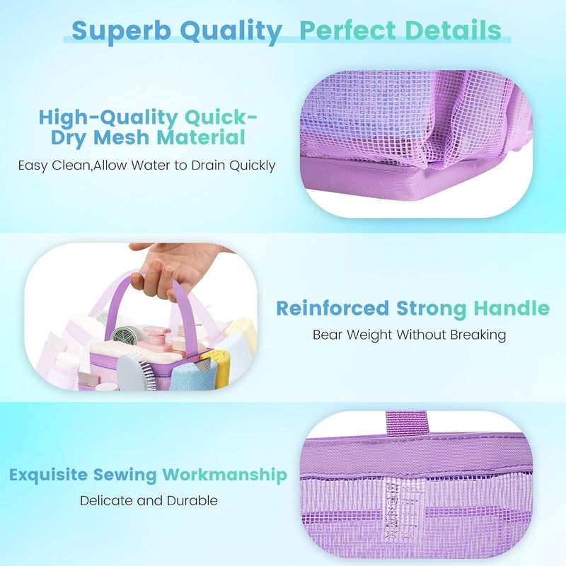 Asisnt Camping Essentials Shower Caddy Portable for College Dorm Room Essentials for Girls with 9 Pockets,Large-Capacity Shower Caddy Dorm Basket,Quick Dry Shower Bag for Gym,Travel,Swim,Beach-Purple - Image 3